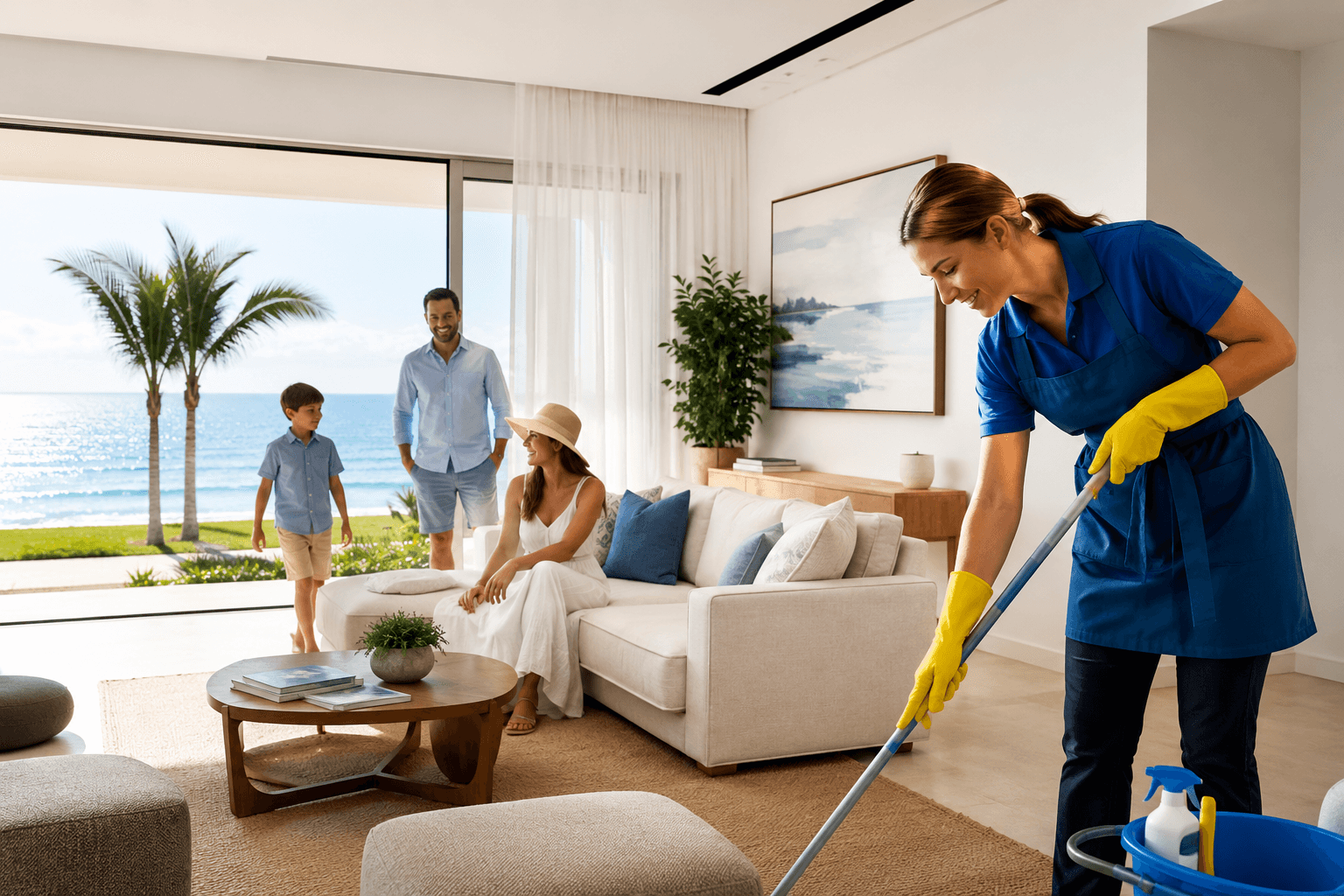 Professional cleaner in a bright Larnaca home